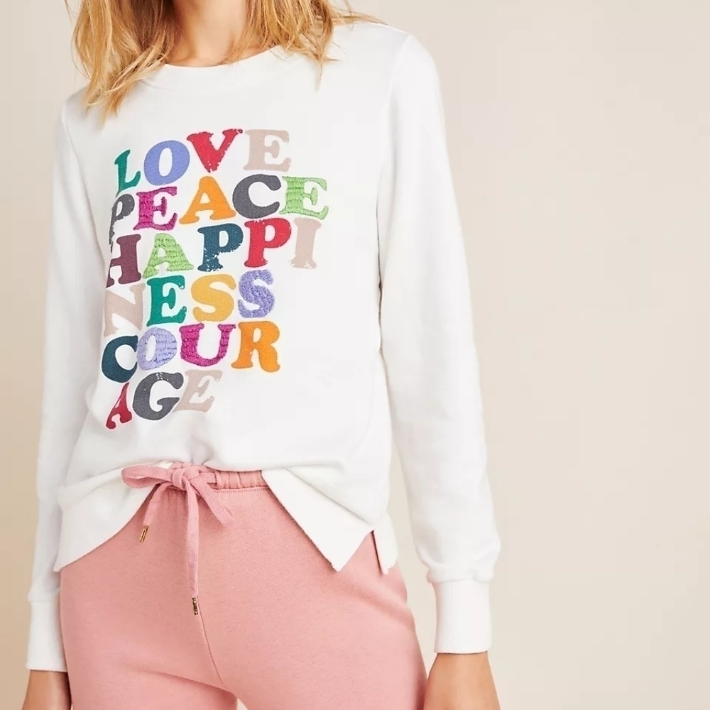 Anthropologie White Sweatshirt with Multicolor Lettering